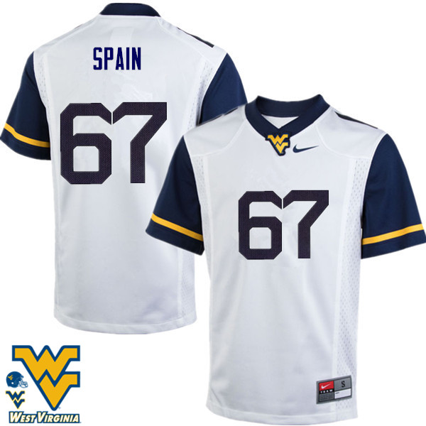 NCAA Men's Quinton Spain West Virginia Mountaineers White #67 Nike Stitched Football College Authentic Jersey VD23F54RY